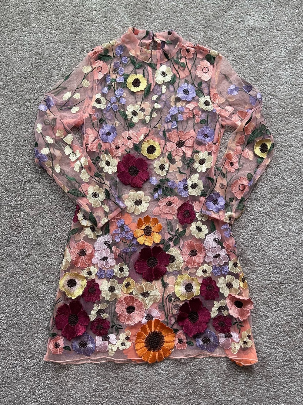 Finesse Floral Mesh Dress M Taylor Swift Inspired Grammy Look Embroidered Sheer - Picture 2 of 14
